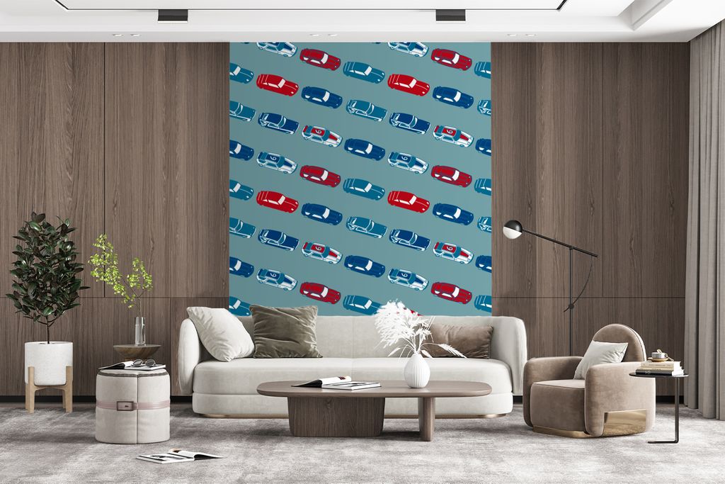 MuchoWow Fototapete für Wohnzimmer oder Schlafzimmer Wandtapete Vinyl Motivtapete Muster - Auto - Rennen - Jungen - Kinder - Kind - 195x260 cm -...