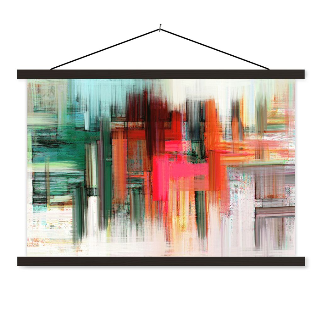 MuchoWow Textilposter Ölgemälde - Abstrakt 90x60 cm mit schwarzem Rahmen - Aufhängungssatz