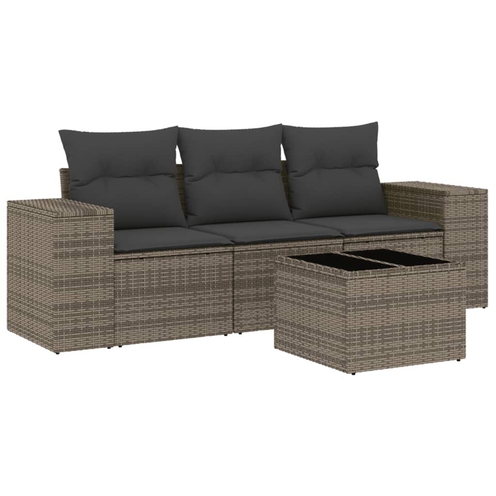 vidaXL 4-tlg. Garten-Sofagarnitur mit Kissen Grau Poly Produktbild 