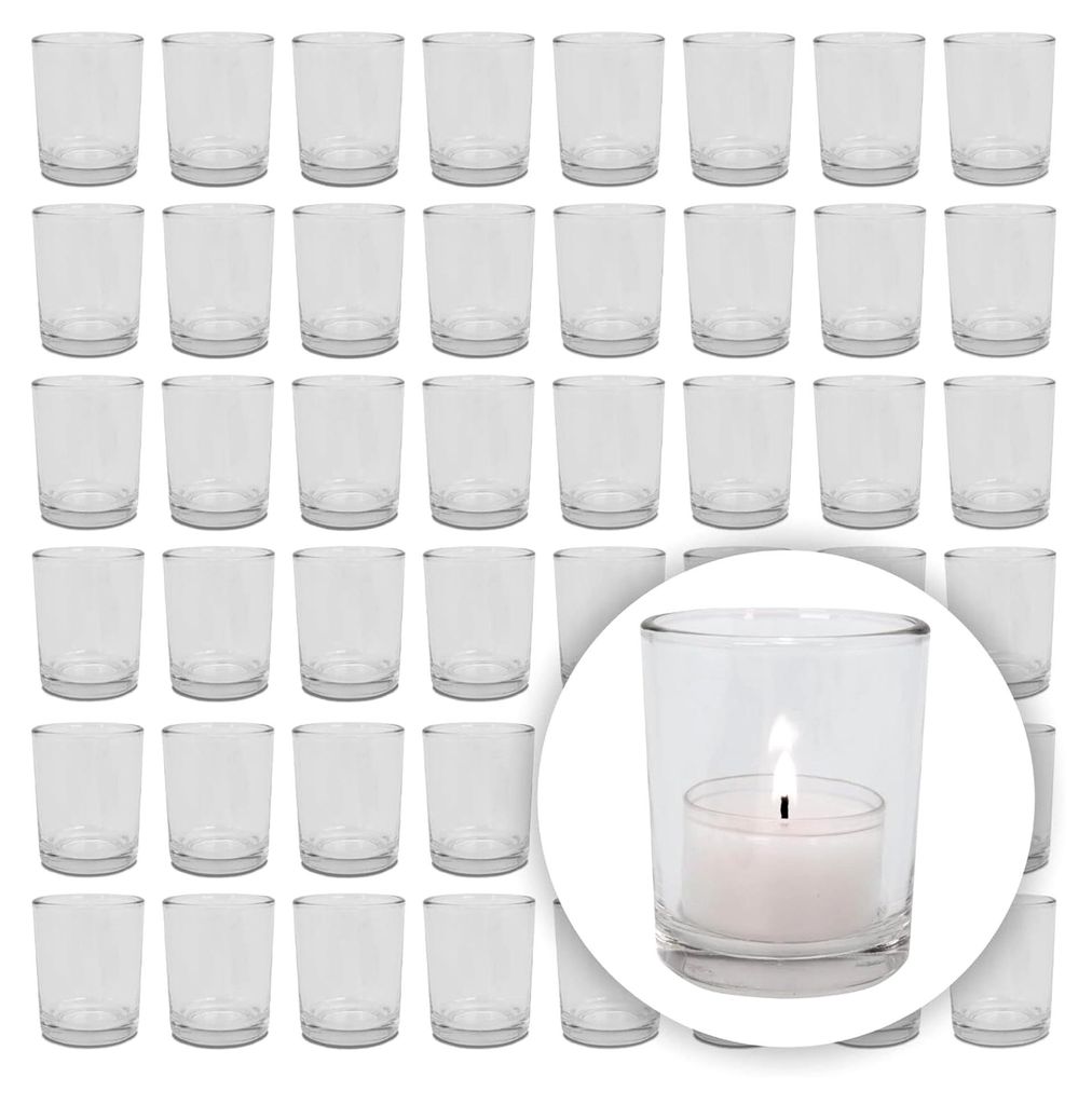 Set mit 24-48 Stück PUR Teelichtgläser | Ø 5,5 cm H 6,5 cm | Hochwertiges Glas Rund | Glasgefäß für Tischdeko und Hochzeitsdeko (48 Stück)