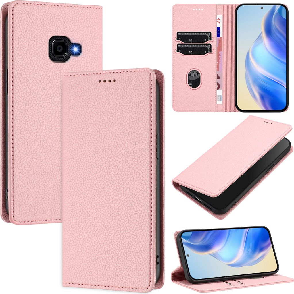 Litchi Leder Handyhülle für Samsung Galaxy XCover 4/XCover 4S Wallet Kartenfächer Standfunktion Hülle Pink