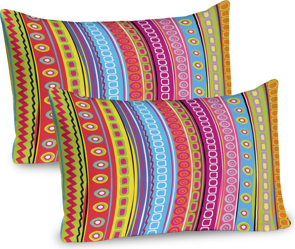 ABAKUHAUS Gestreift Kissenbezug Packung mit 2, Tribale Motiven Bunte Zusammensetzung Retro Ethno Kunst Vertikale Streifen Muster, Dekorativer Gedru...