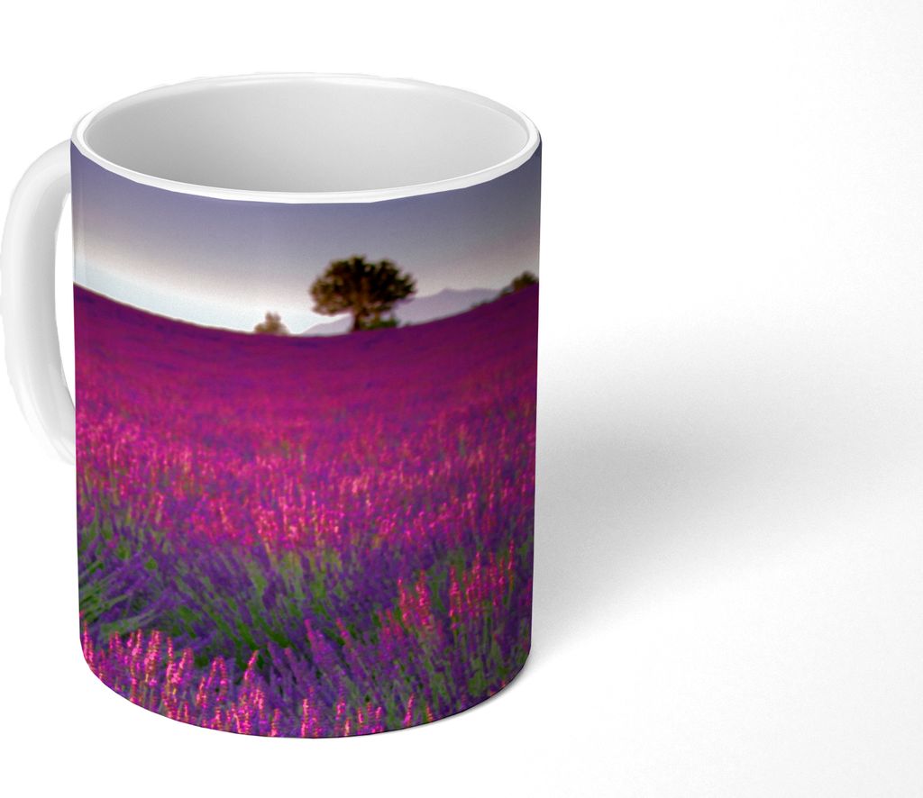 MuchoWow Tasse Kaffeetasse Kaffeebecher 350 ml Lila Lavendelblüten auf einem Feld Teetasse - Fototasse - Becher - Keramikbecher - Teebecher - Ka...