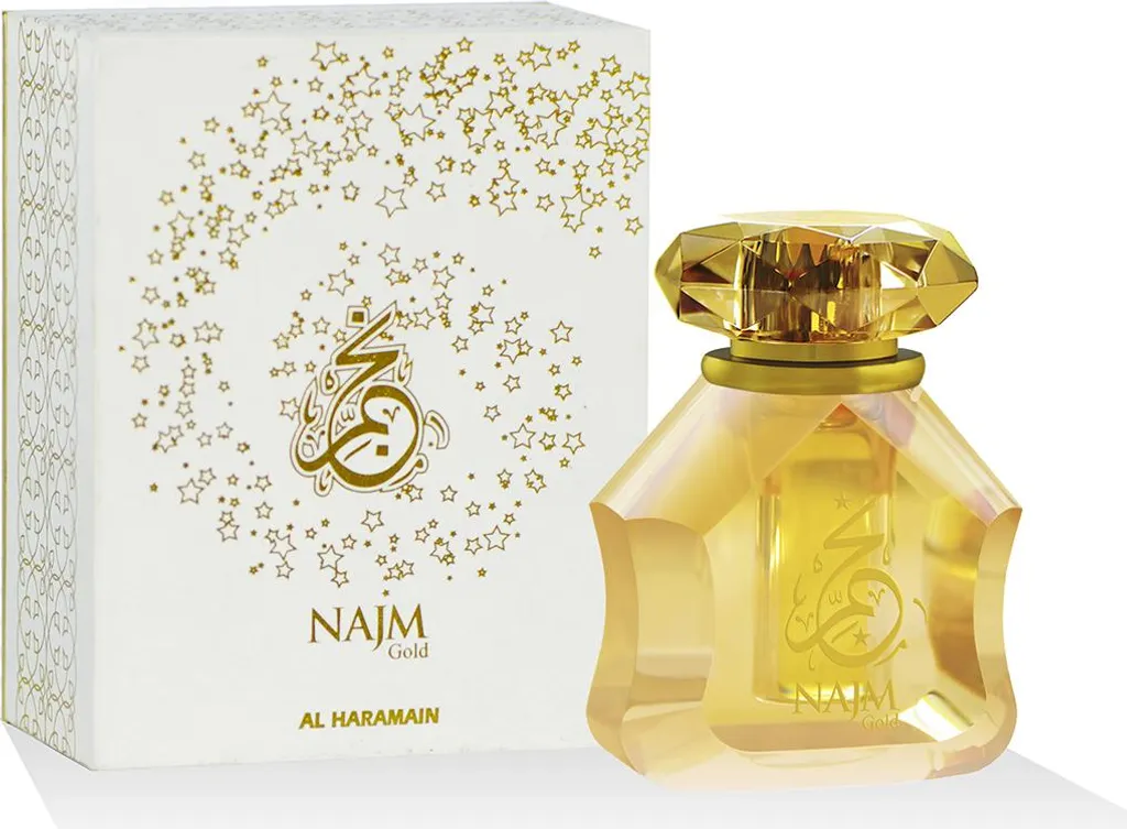 Huile parfumée Najm Gold Al Haramain 18 ml, parfum sans alcool anti-peau sèche