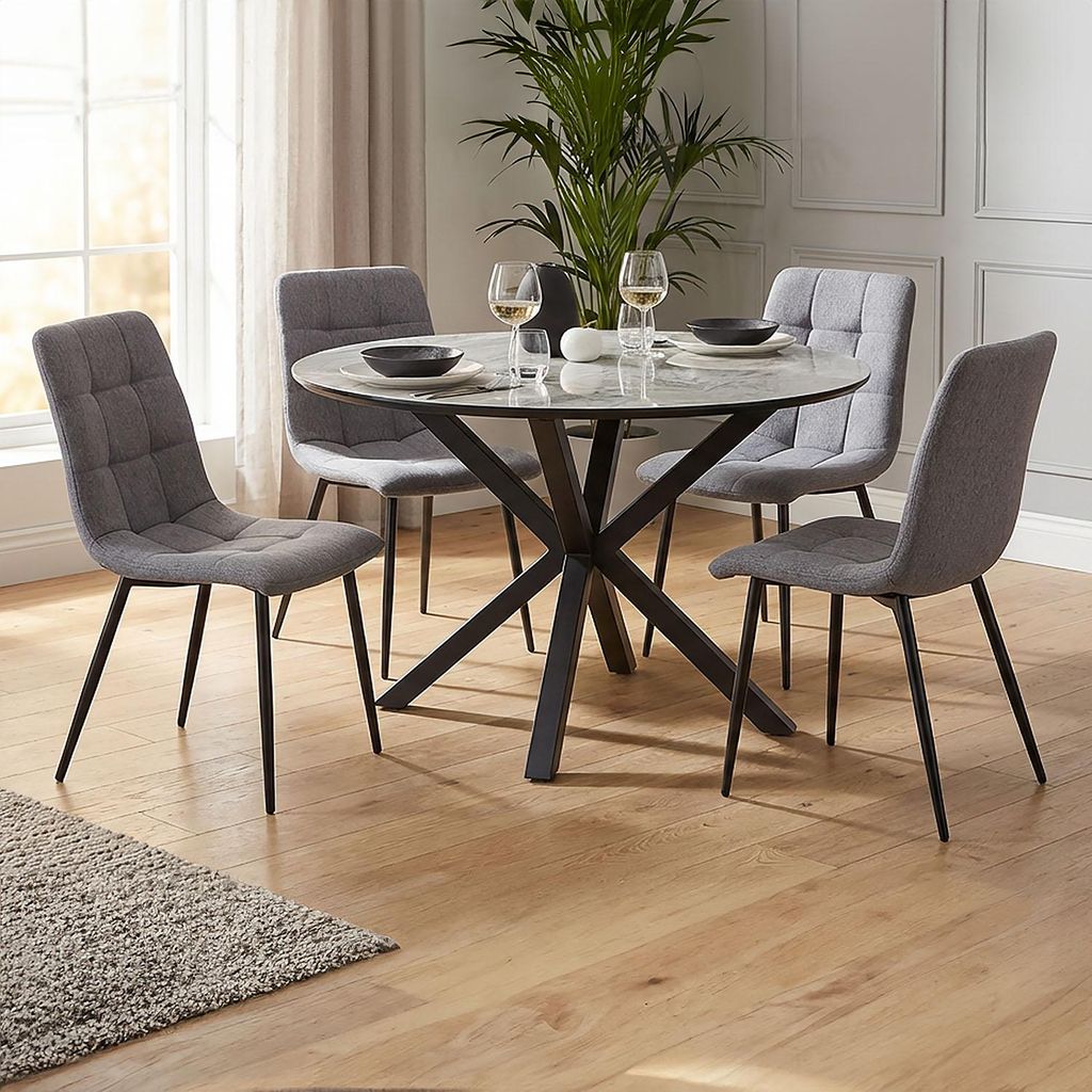 Essgruppe mit 4 Stühlen 5 tlg Esstisch rund 110 cm Set Sitzgruppe Küchentisch Esszimmer Esszimmergruppe