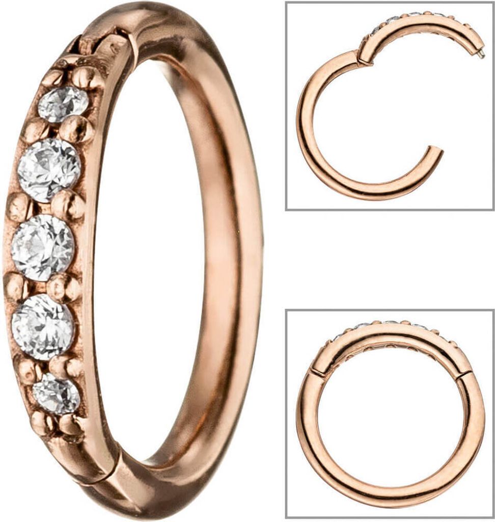 Segmentring aus Edelstahl in Rotgoldfarbe mit Swarovski-Elements Scharnier