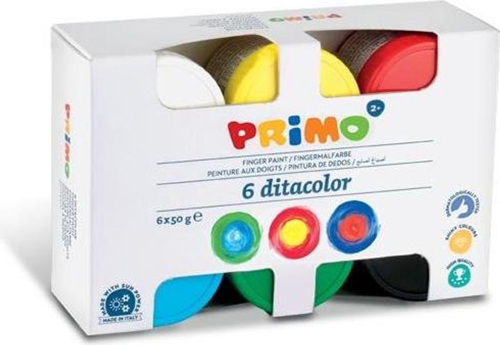 Primo 226TD50S Abwaschbare Fingerfarbe Schwarz, Blau, Rot, Weiß, Gelb