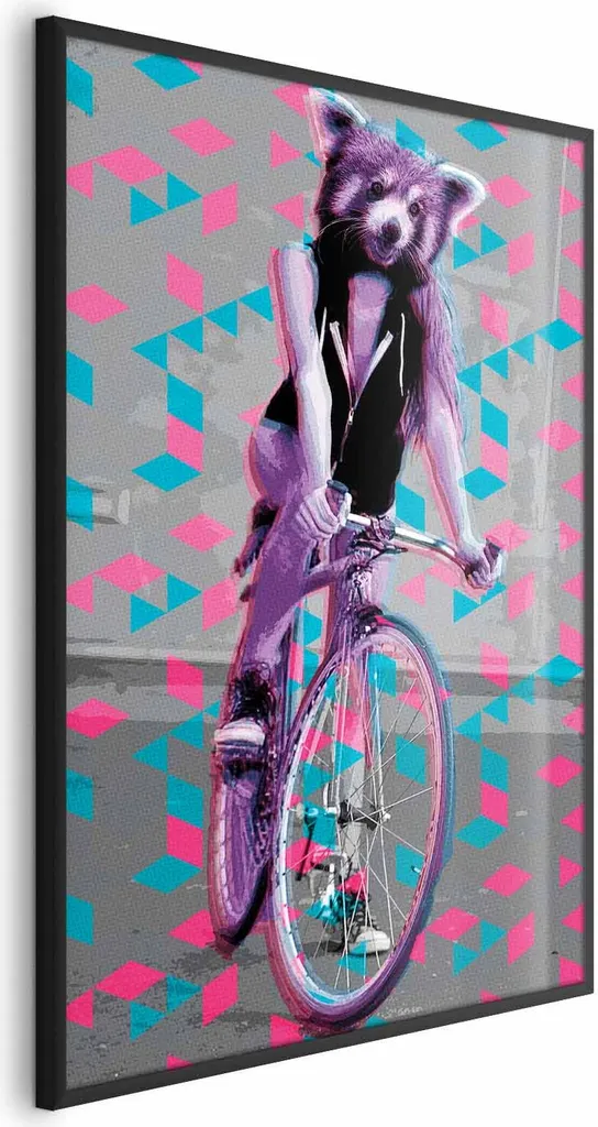 Poster Procione in Bicicletta 40x60 cm con Cornice Nera Elegante