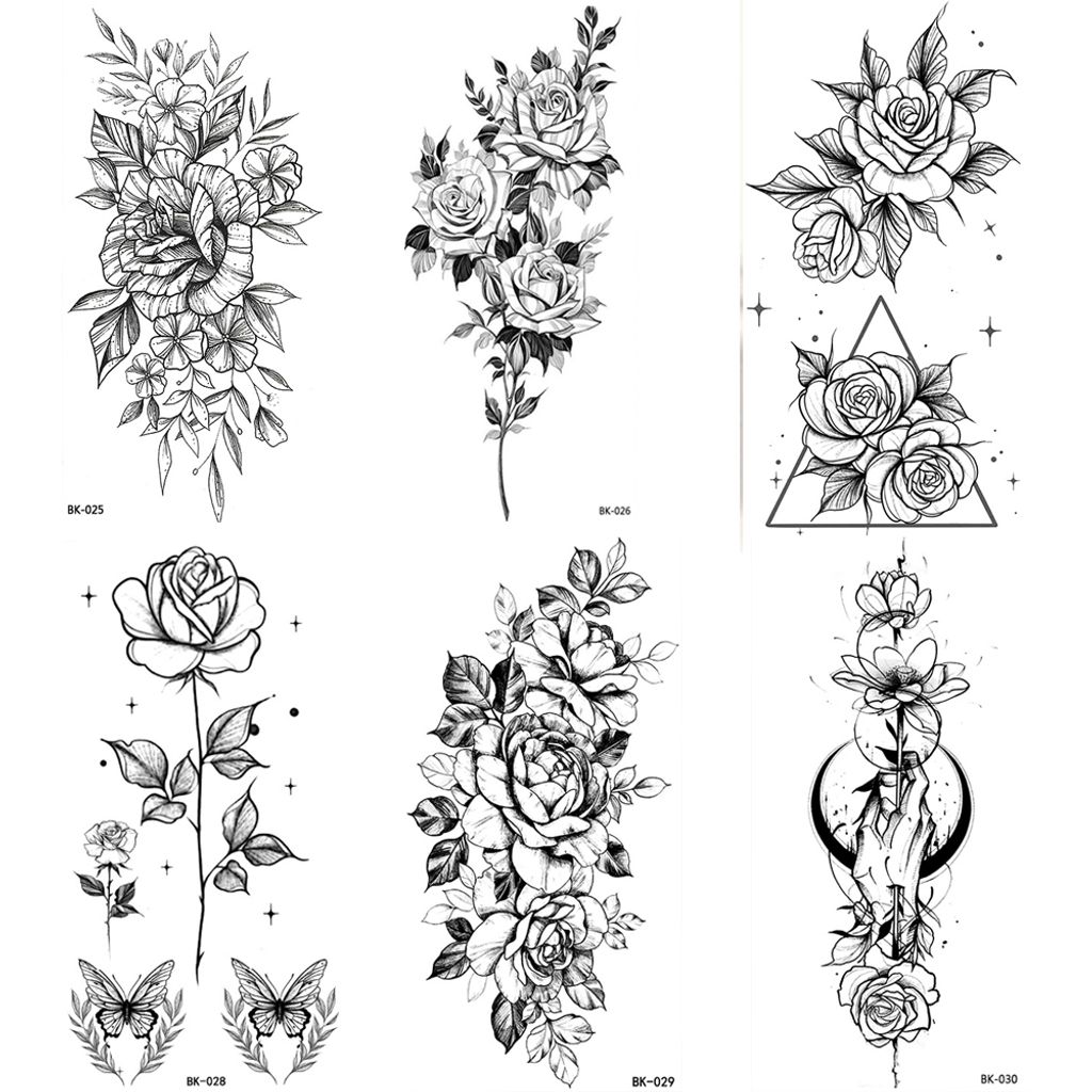 6 Teile/los 3D Realistische Große Blume Temporäre Tattoos Für Frauen Körperkunst Arm Geometrische Tattoo Aufkleber Erwachsene Gefälschte Wasse...