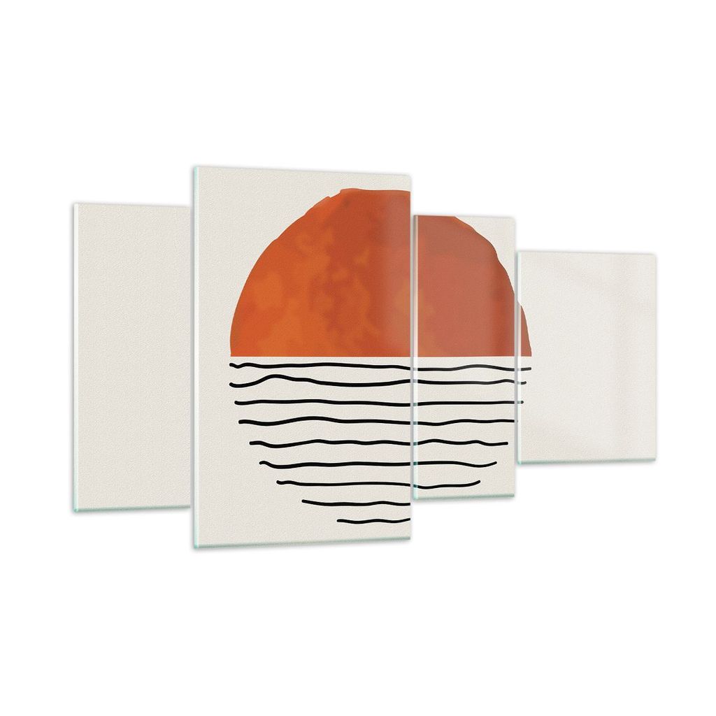 Bilder auf glas - 4 Teile - Modern Sonne Meer - 120x70cm - Glasbilder - Wandbilder - Bilder - zum Aufhängen bereit - Wanddekoration aus Glas - Gla...