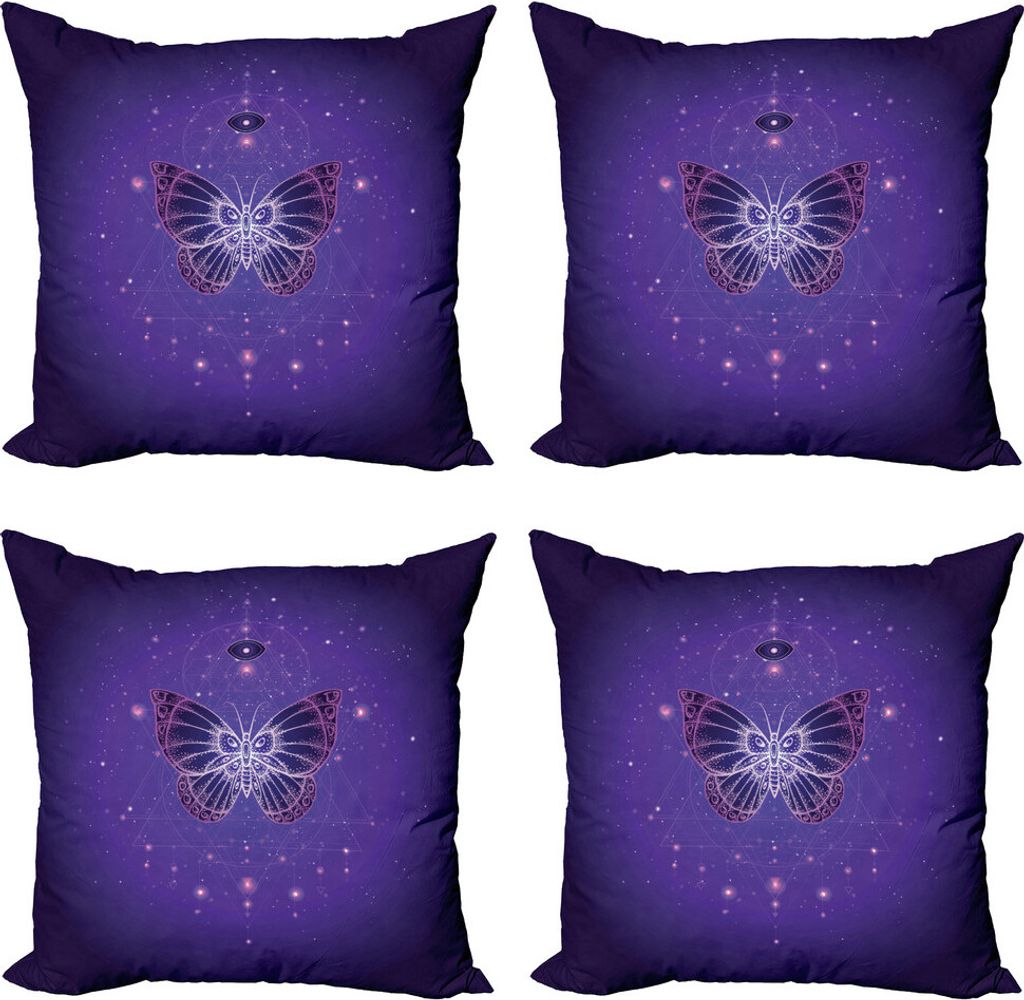 ABAKUHAUS Alchimie Kissenbezug Set (4 Stück), Galaktischer Schmetterling Geometry, Moderner Doppelseitiger Digitaldruck, 40 cm x 40 cm, Indigo Blu...