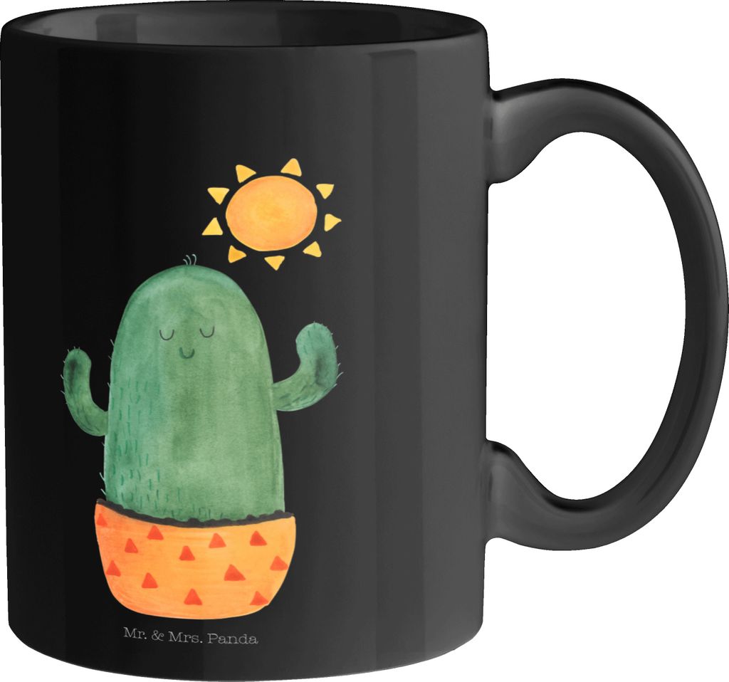 Mr. & Mrs. Panda Kaffeebecher Kaktus Sonne - Schwarz - Geschenk, Motivation, milchkaffeetasse, Kakteen, Tasse, Glück, Becher, Geschenkidee, Teetas...