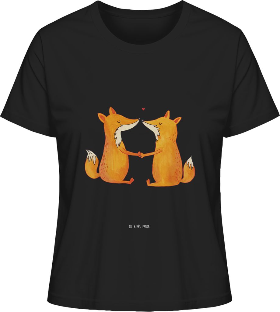 Mr. & Mrs. Panda Damen Kurzarmshirt Füchse Liebe Größe M - Schwarz - Geschenk, Ehe, Oberteil, shirt, Fuchs, Basic, T-Shirt, Baumwoll, Freundin