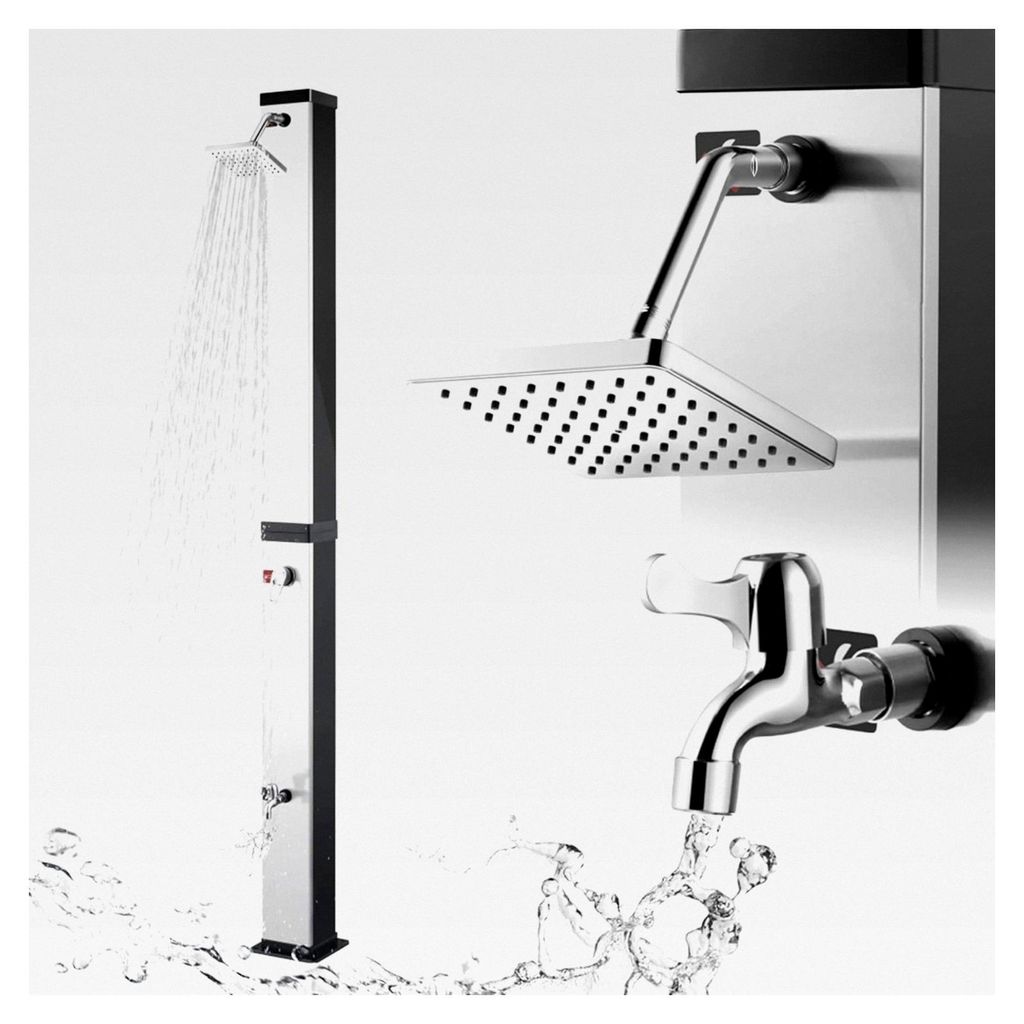 Solardusche Gartendusche 40 Liter - Warmwasser max. 60°C - Ohne Stromanschluss - Mit Fußdusche - Anschluss für Gartenschlauch - Pooldusche - Oce...