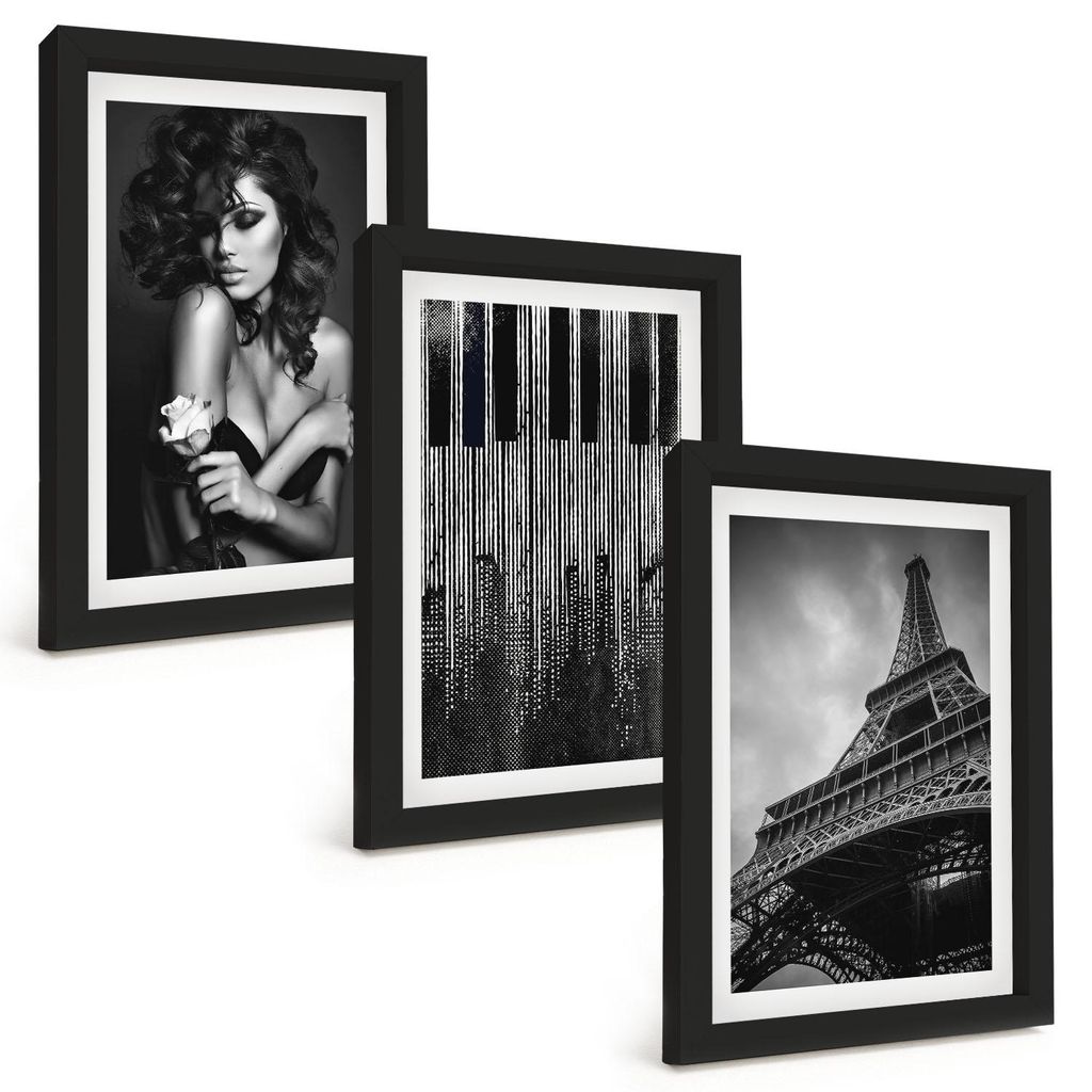 Bilder Set 3-teilig im schwarzen Rahmen – Wandbilder 3 Stück – gerahmte Poster für Wohnzimmer, Schlafzimmer und Flur – 20x30 cm – Porträ...
