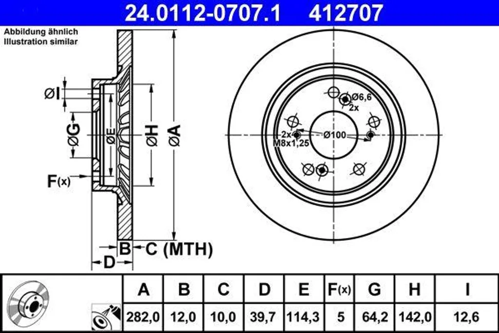 Disque de frein arrière pour Honda S2000 ATE 24.0112-0707.1 Origine OE