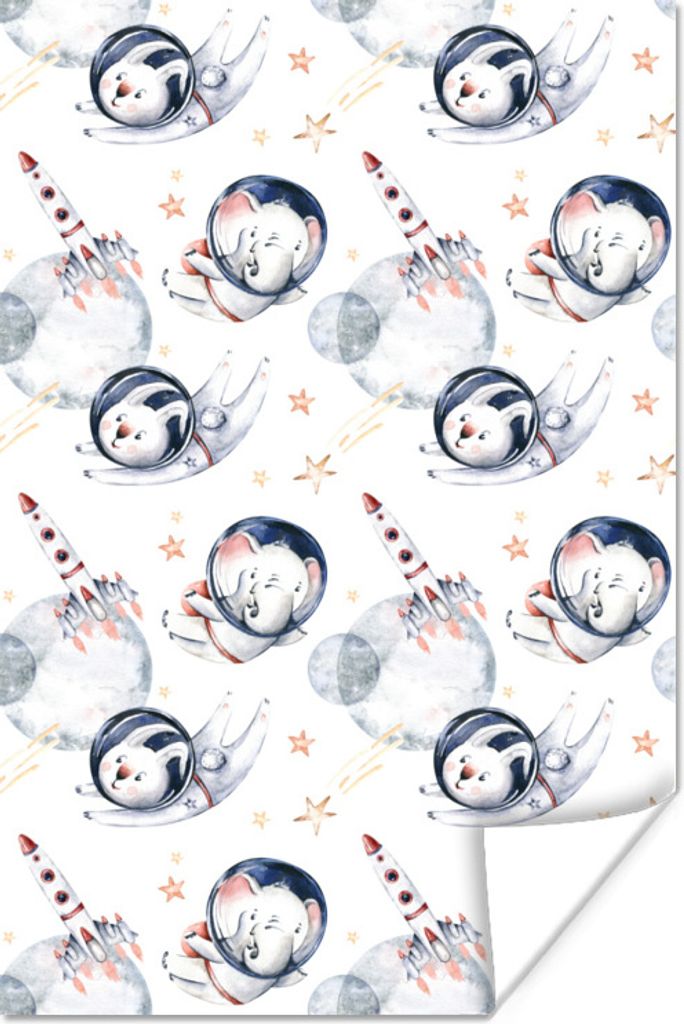 MuchoWow Poster Muster - Rakete - Elefant - Jungen - Kinder - Kind - Mädchen 20x30 cm - Papierdruck