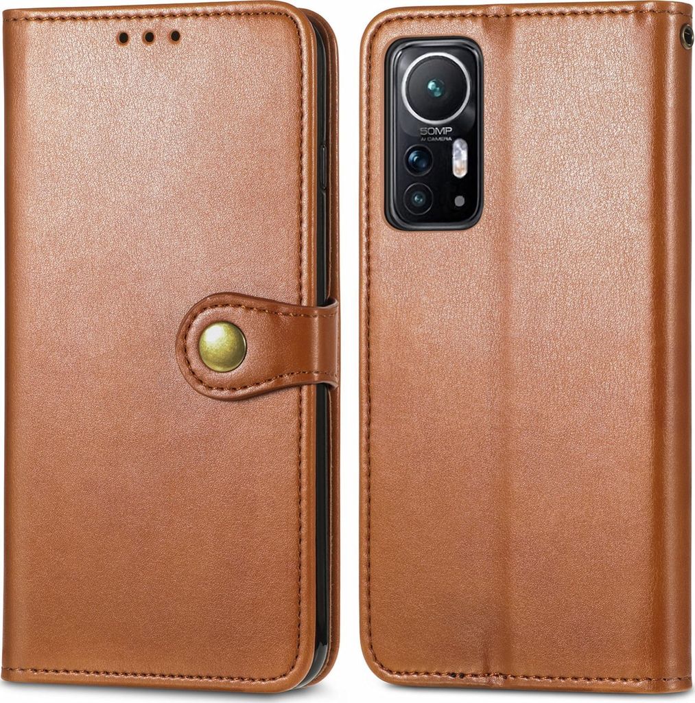 Mobigear Snap Button Xiaomi 12X Hülle Klapphülle Geldbörse - Braun