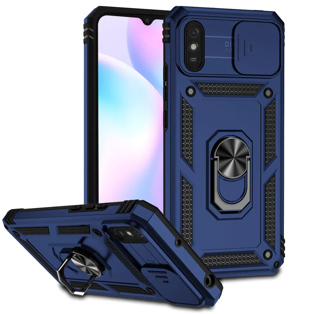 Custodia Xiaomi Redmi 9A Antiurto Blu con Protezione Fotocamera e Ring