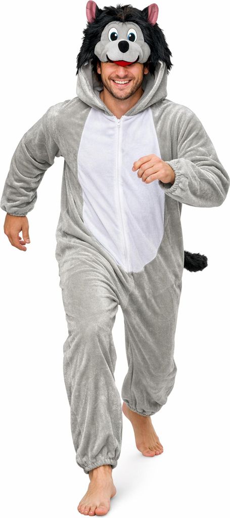 Wolfskostüm Herren Overall mit Kapuze – Tierkostüm Produktbild 