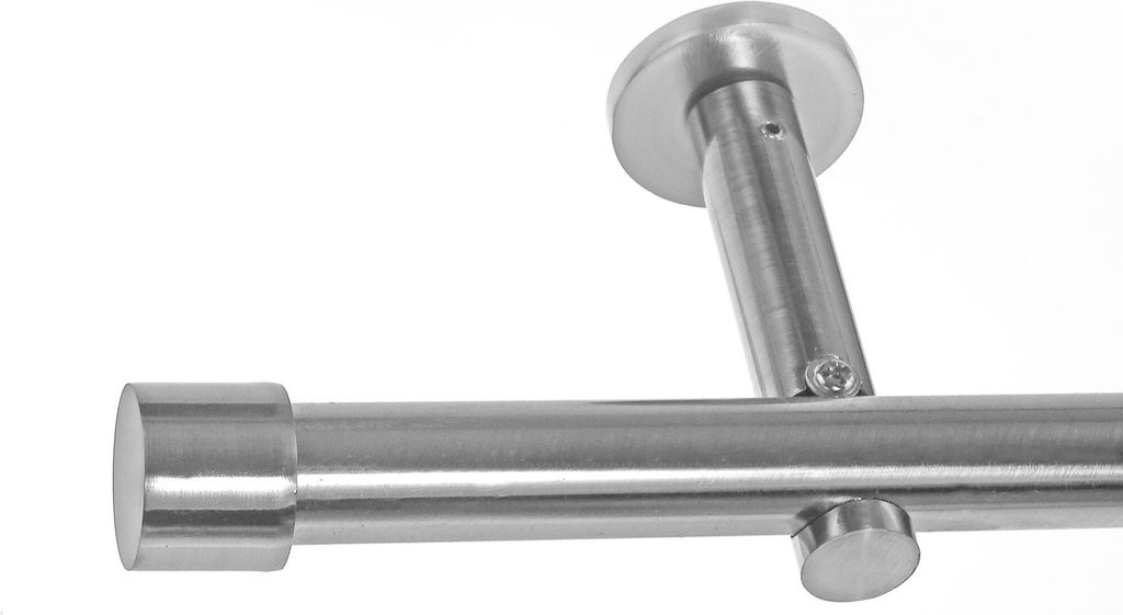 BASIT Gardinenstange Set Edelstahl Look Metall Ø 19mm zur Wandbefestigung 1-lauf Kappe, Länge wählbar H19E61