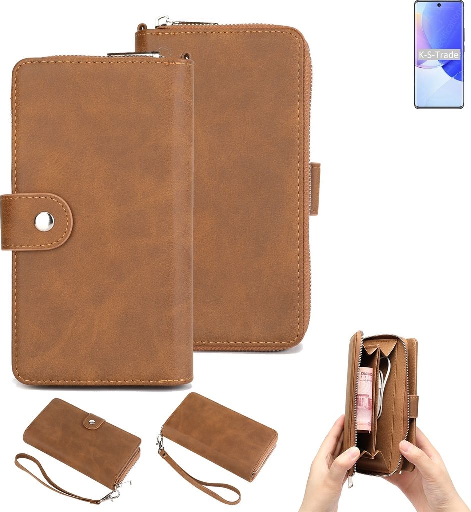 K-S-Trade Handyhülle Schutzhülle kompatibel mit Huawei nova 9 & Portemonnee Tasche Handytasche Case Etui Geldbörse Wallet braun (1x)