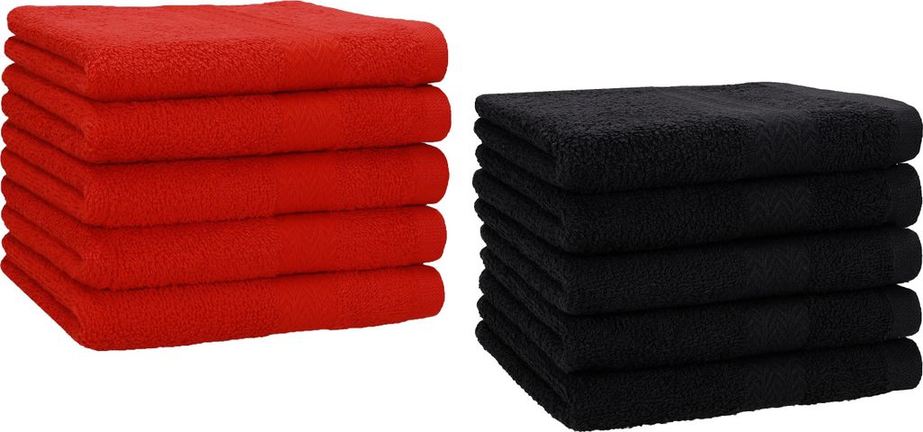 Betz 10 Stück Gästetücher 30x50 cm PREMIUM 100% Baumwolle Set Farbe: rot und schwarz