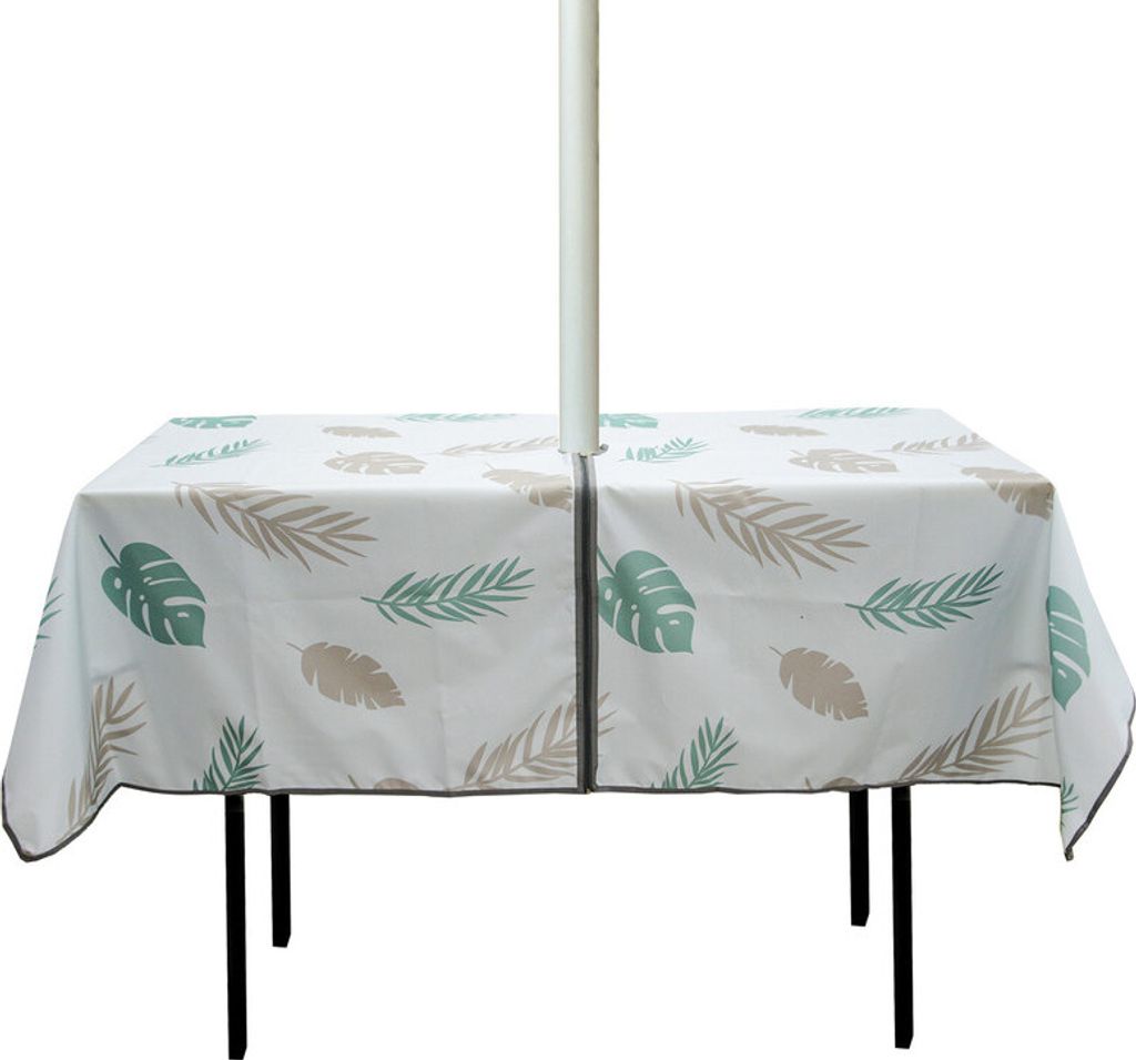 (Weiß, rechteckig) 150 * 213 cm wasserdichte Tischdecke für den Außenbereich, Tischdecke mit Regenschirmloch und Reißverschluss, Terrassen-Tisc...