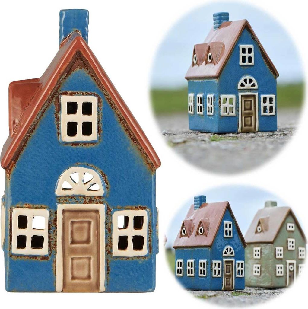 LS-LebenStil Lichterhaus Nyhavn 16cm Blau Braun Keramik Produktbild