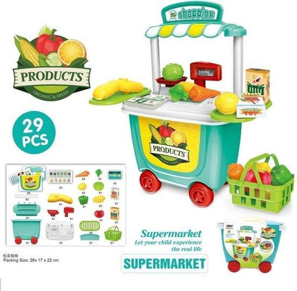 Supermarkt Spielzeug mit Zubehör im praktischen Koffer auf Rollen für Kinder zum Spielen und Aufbewahren