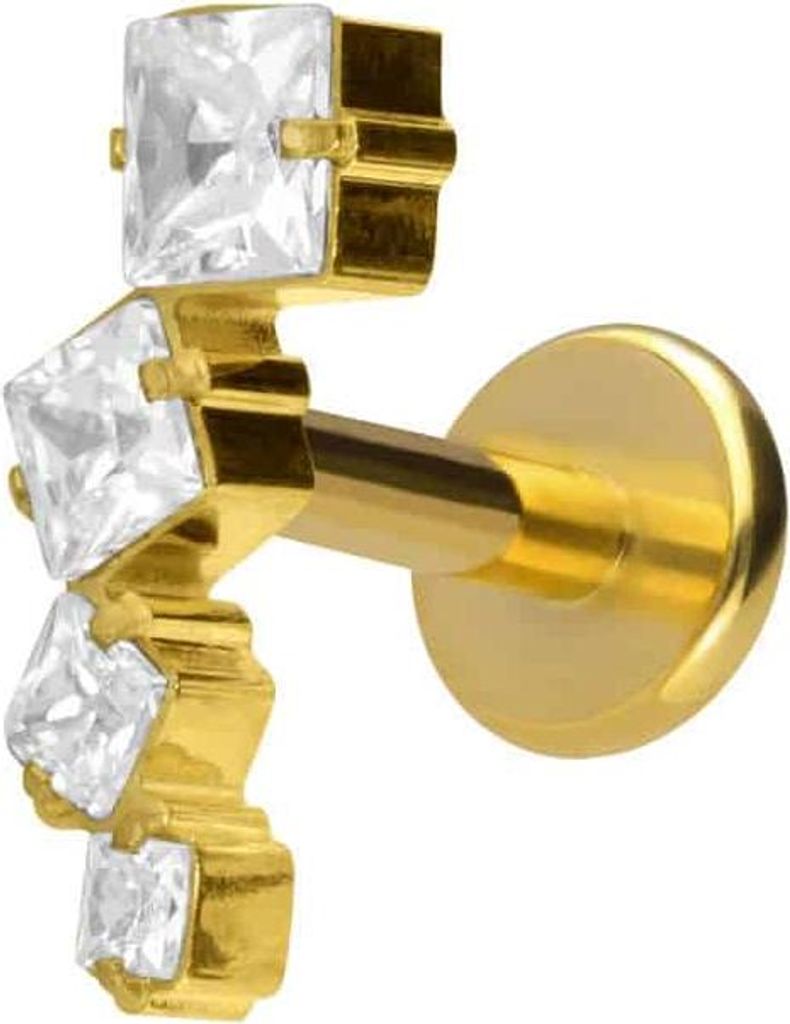Ohrpiercing, Nasenpiercing Titan Labret mit Innengewinde KRISTALLBOGEN Gold Stablänge: 8mm | Stabstärke: 1,6mm