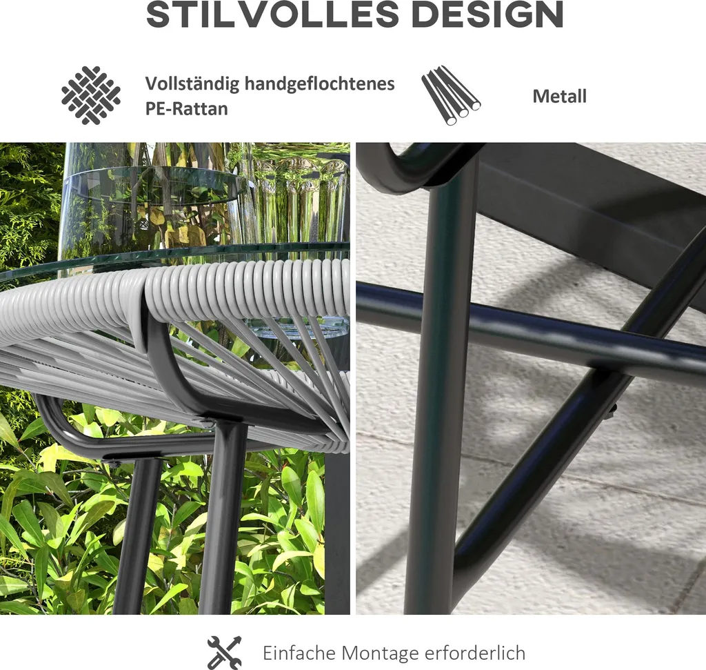 Table basse de jardin compacte et résistante aux UV en rotin et verre - 5