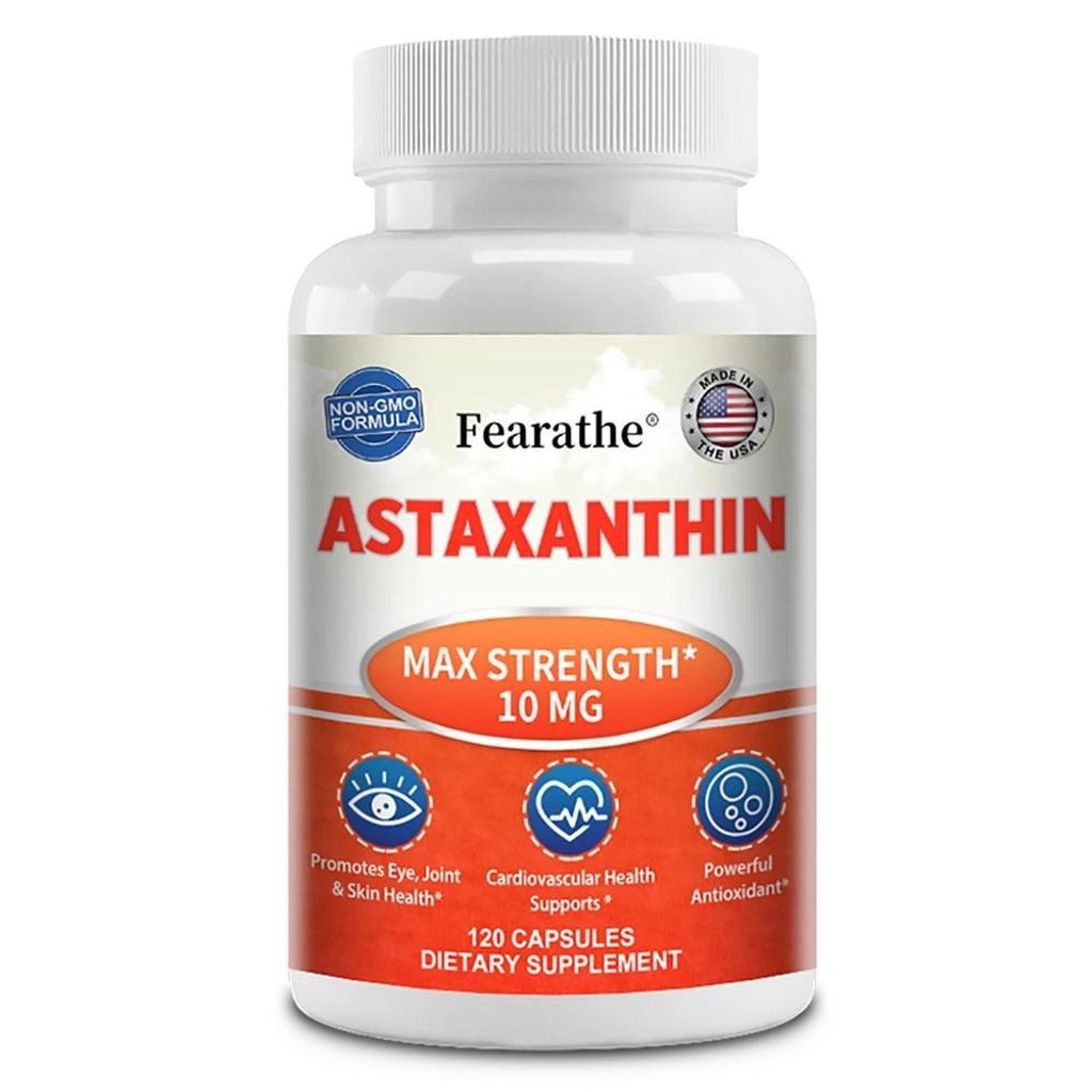 Astaxanthin Max Strength 10 mg (120 Kapseln) Nahrungsergänzungsmittel, Augen, Gelenke, Haut, Antioxidans, Herz, Kreislauf