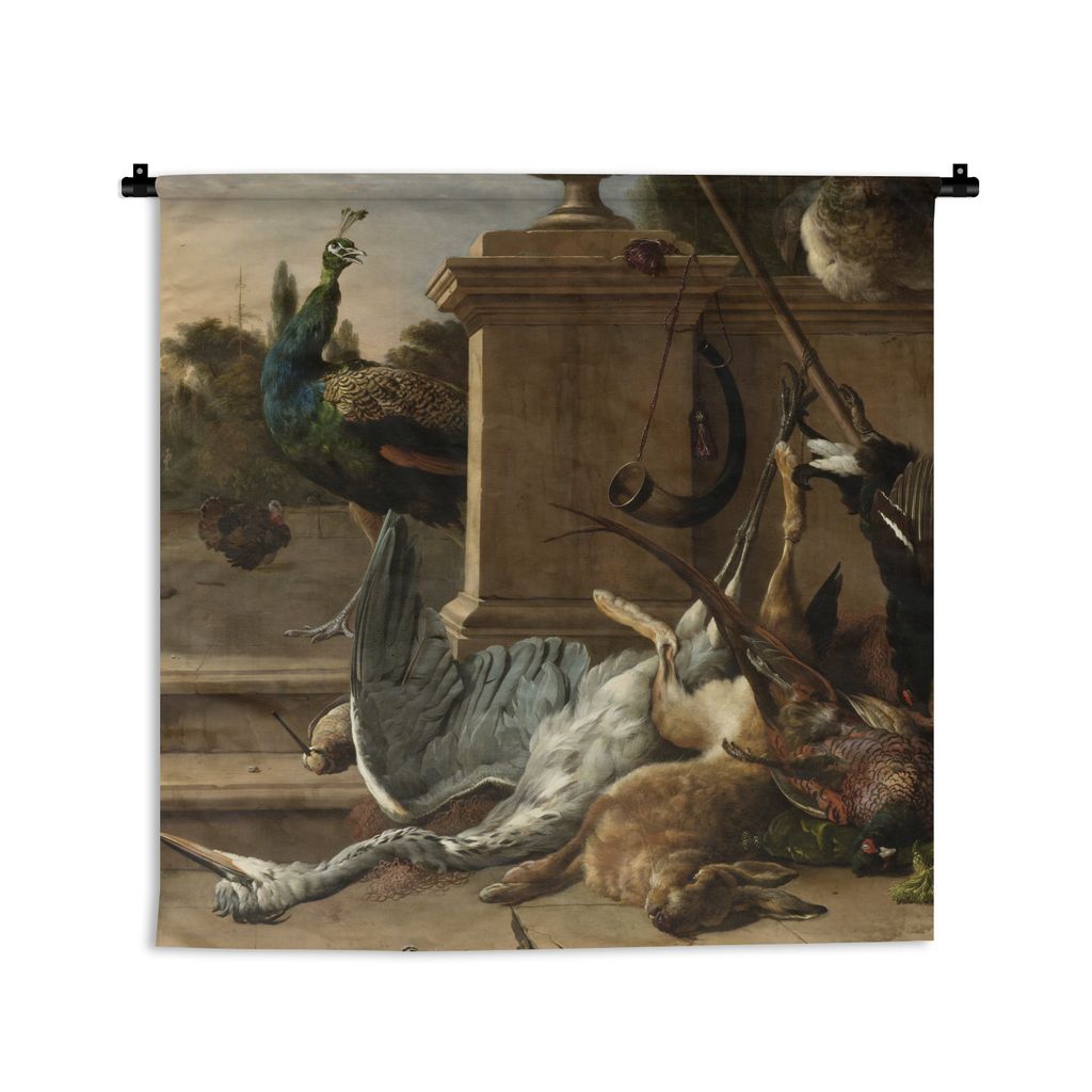 MuchoWow Wandteppich Wandbehang Jagdstiefel auf einer Plattform - Gemälde von Melchior d'Hondecoeter 60x60 cm Tapisserie Dekoration Wandtuch - D...