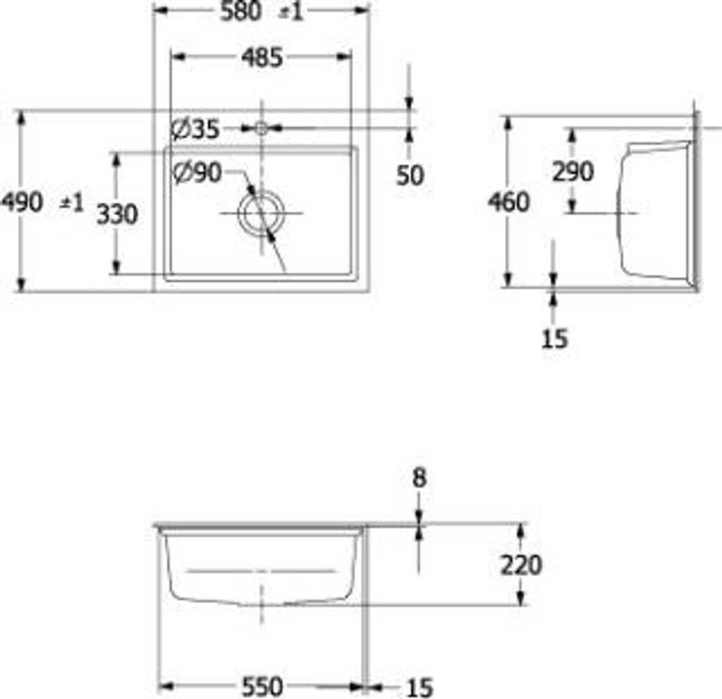 Villeroy & Boch Keramikspüle 336A1FKG, Subway Style 60 S Flat Flächenbündige Spüle - inkl.