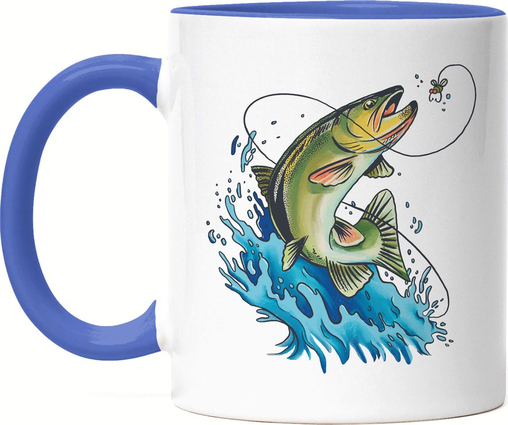 Fisch An Der Angel Tasse Blau Angler Angeln Fische Angelzubehör Geschenkidee
