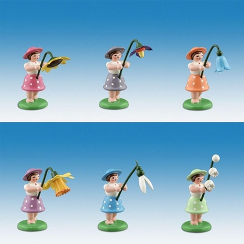 Holzfigur Frühlingsblumenkinder mit Kleid 6-tlg bunt Höhe Produktbild 