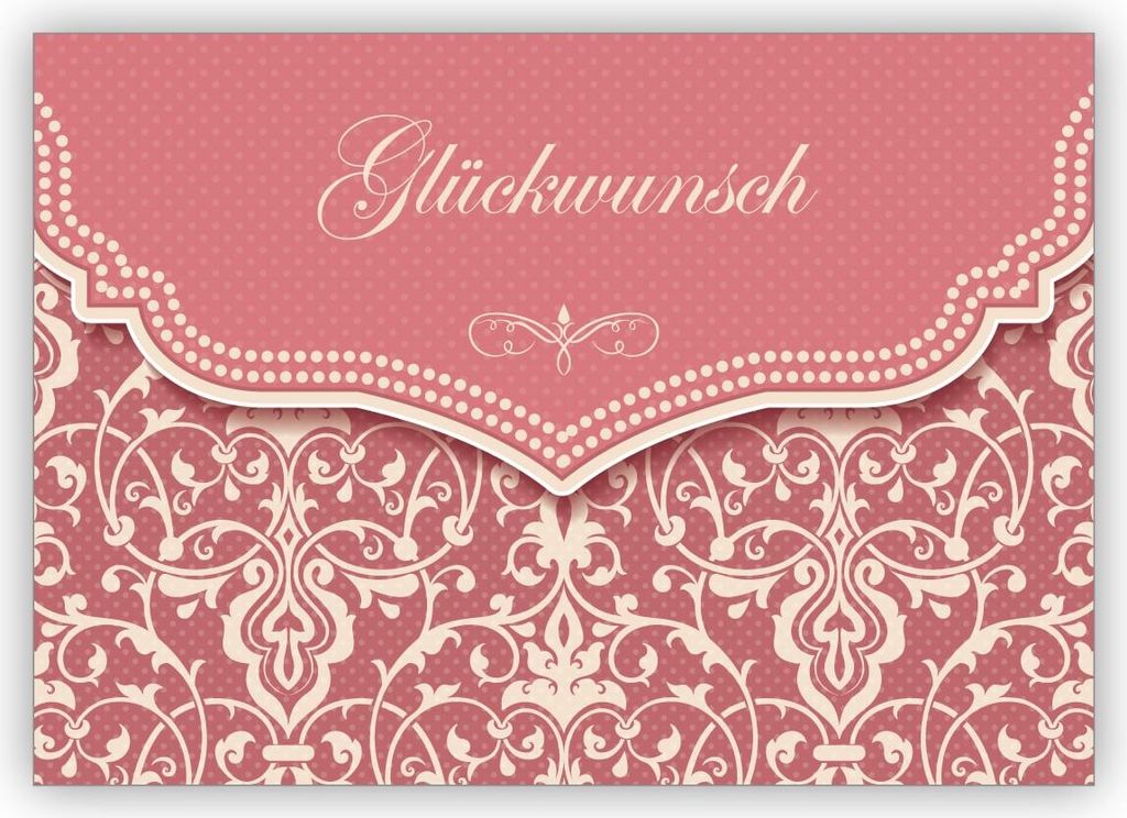 Zarte Vintage Glückwunschkarte mit Retro Damast Muster in alt rosa zur Hochzeit, Taufe, Geburt, Examen etc: Glückwunsch