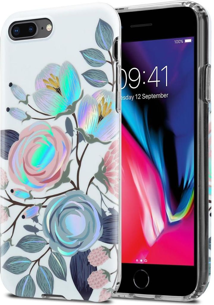 Cadorabo Hülle für Apple iPhone 7 PLUS / 7S PLUS / 8 PLUS Schutz Hülle mit Weiß TPU Etui Blumen Flower Cover Case
