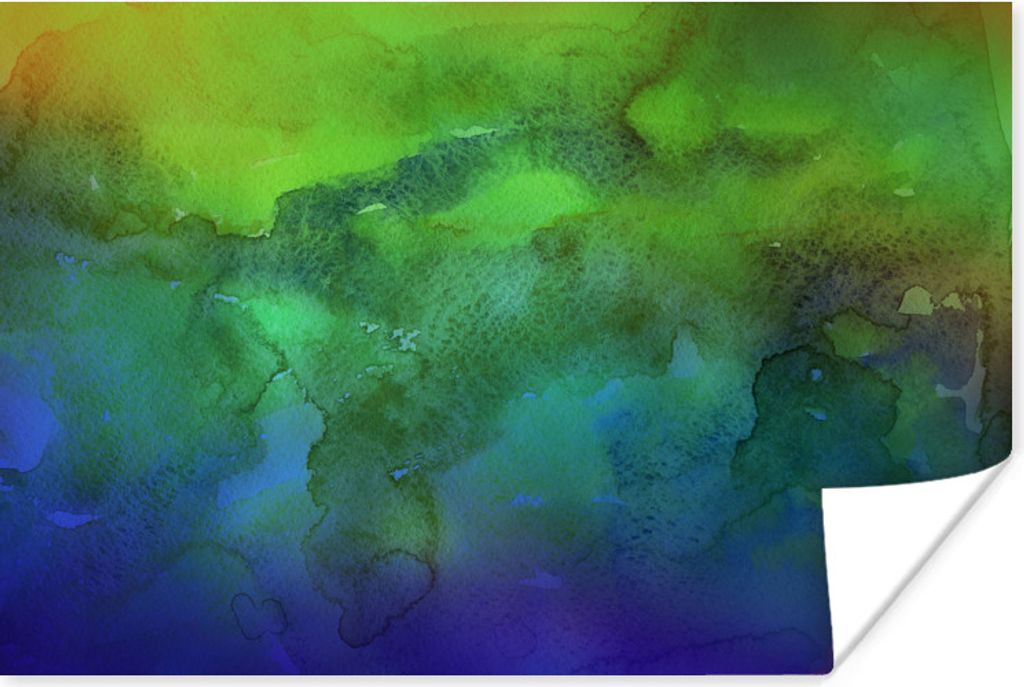 MuchoWow Poster Aquarell - Grün - Farbton - Blau 180x120 cm - Fotoplakat