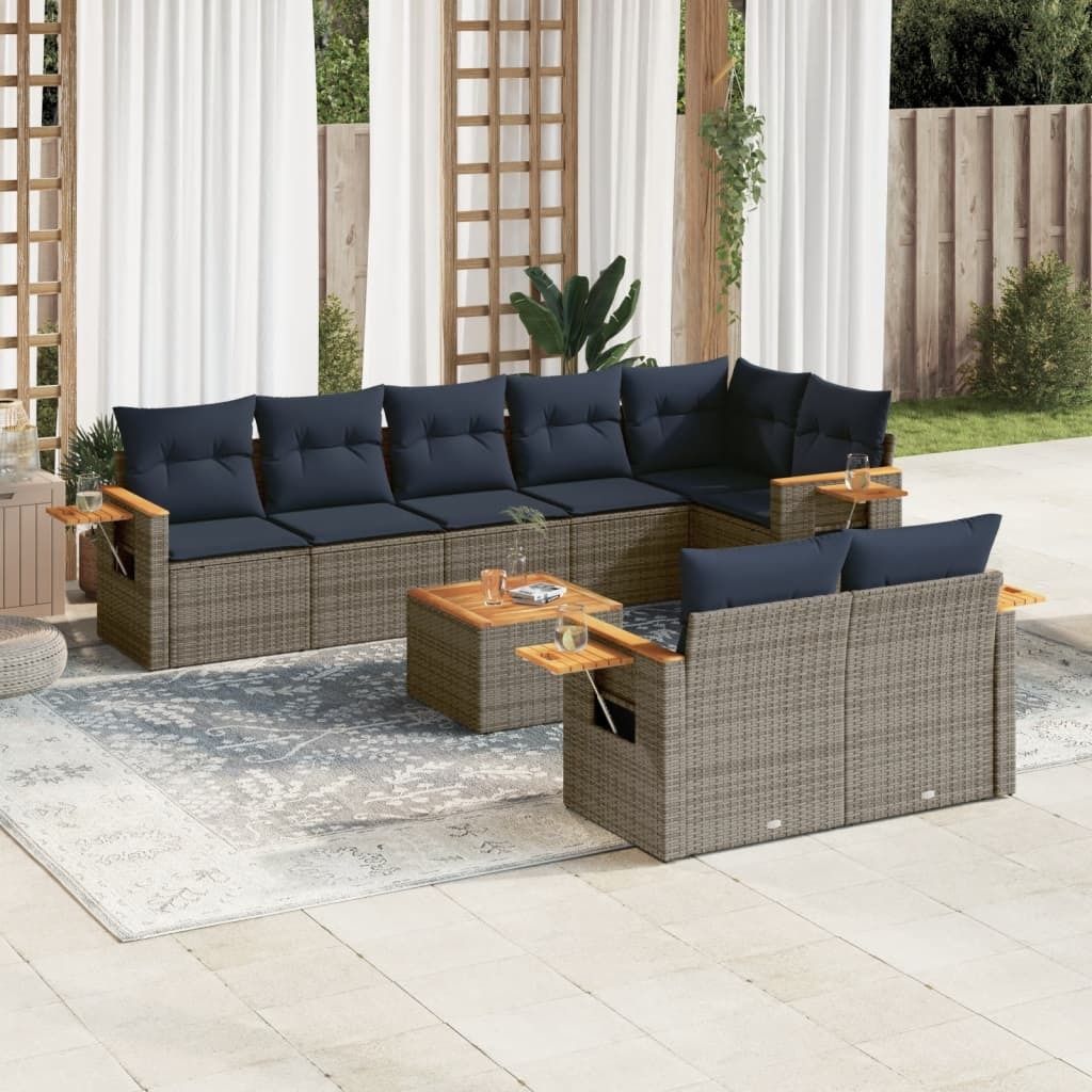 Maison Exclusive - 9-tlg. Garten-Sofagarnitur mit Kissen Grau Poly Rattan