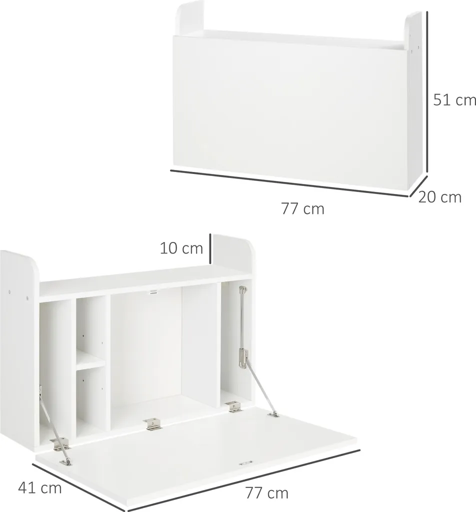 Table d'ordinateur murale escamotable blanche avec tablette de rangement