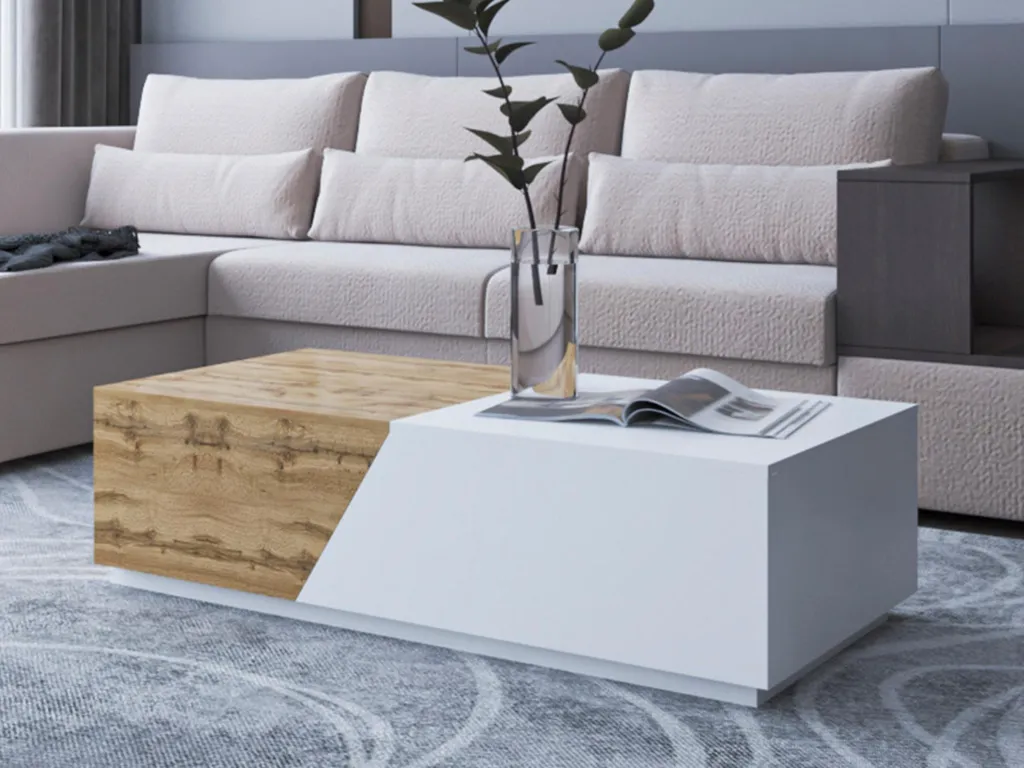 Table basse industrielle 124 cm Pitt pour optimiser petit salon