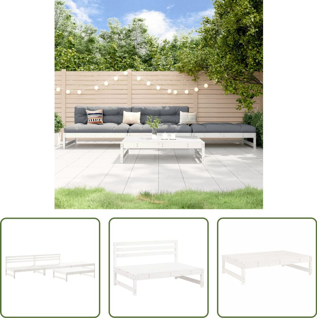 The Living Store 4-tlg. Garten-Lounge-Set Weiß Massivholz Kiefer