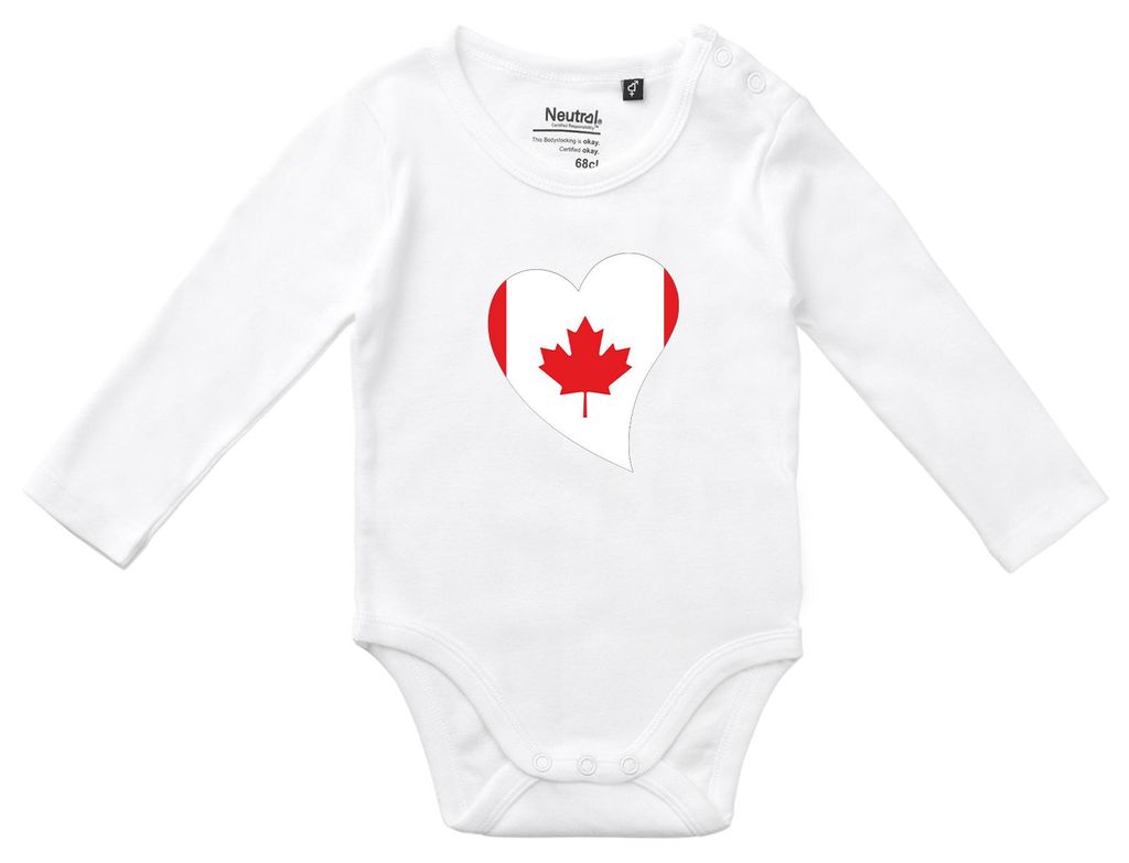 Huuraa Baby Body Kanada Flagge Herz 68 White Baumwolle Fairtrade Langarmbody Geschenkidee
