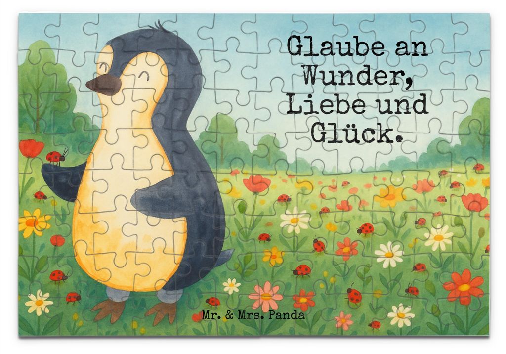 Mr. & Mrs. Panda Puzzle Pinguin Marienkäfer Design 96 Teile - Weiß - Geschenk, Glück, Liebe, 1000, 500, Aufmerksam, Puzzlespiel, Kleine Wunder, ...