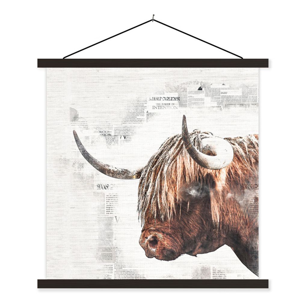 MuchoWow Textilposter Schottischer Highlander - Zusammenfassung 40x40 cm mit schwarzem Rahmen - Fotos