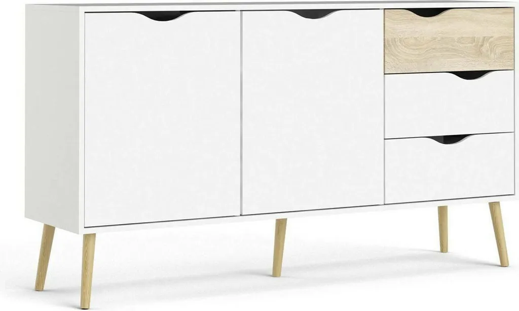 Bahut de Rangement Blanc Animé 147 cm, Enfilade Design 3 Tiroirs