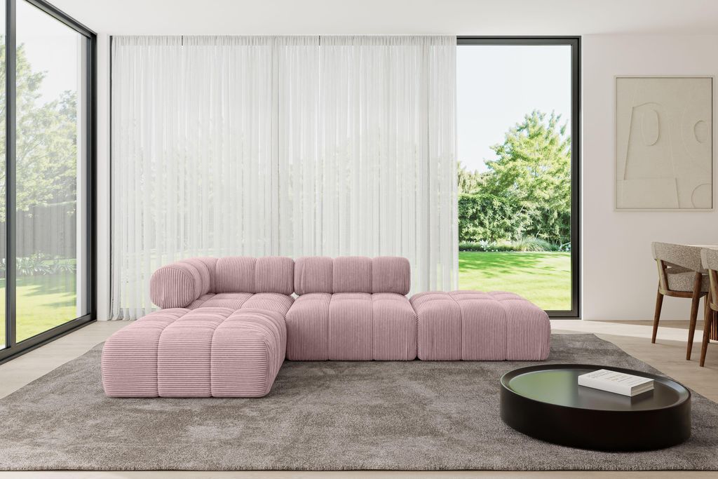ALTDECOR Modulares Sofa Ecksofa in L-Form - Kerru-L1 - 285x190x70 cm Rosa universal, links/rechts Corner modular Sofa Eckcouch Couch Wohnlandschaft...