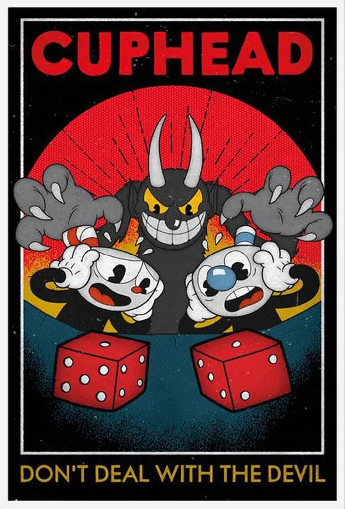 Cadre Mural Blanc avec Poster Cuphead Craps pour Décoration Gaming